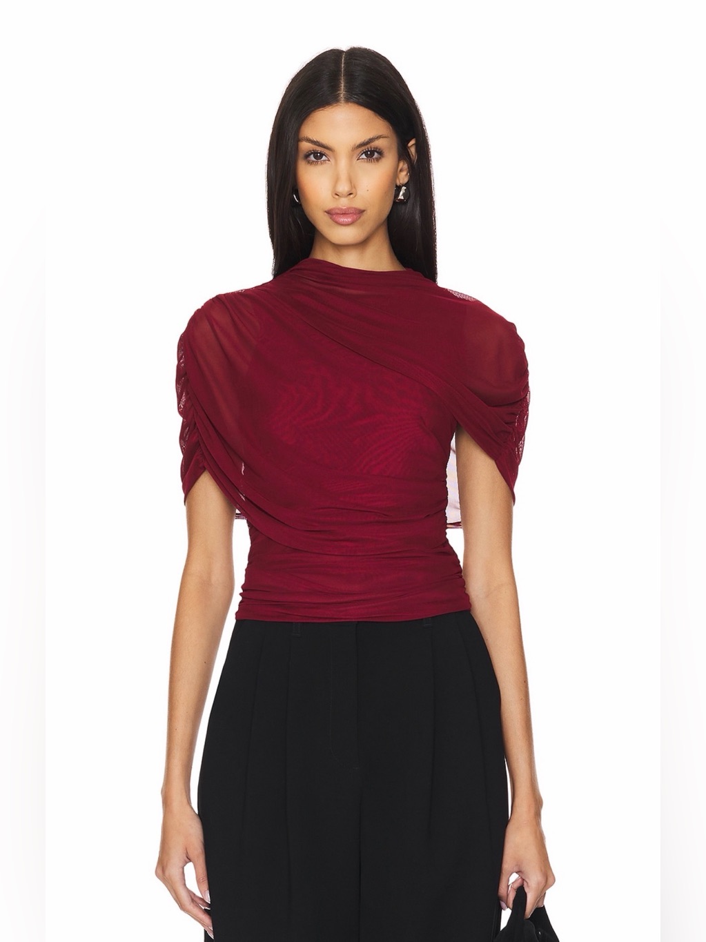 Never Worn***Amanda Uprichard Wine Red Ruched Draped Short Sleeve Top